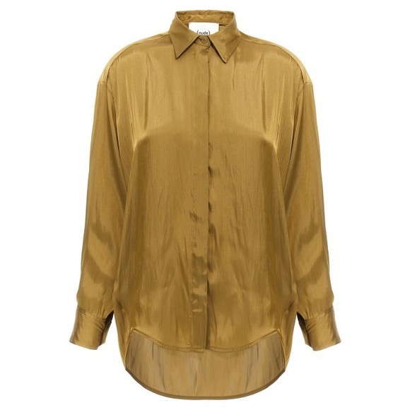 Nude Satin Shirt With Asymmetric Hem - NWT - Picture 1 of 4
